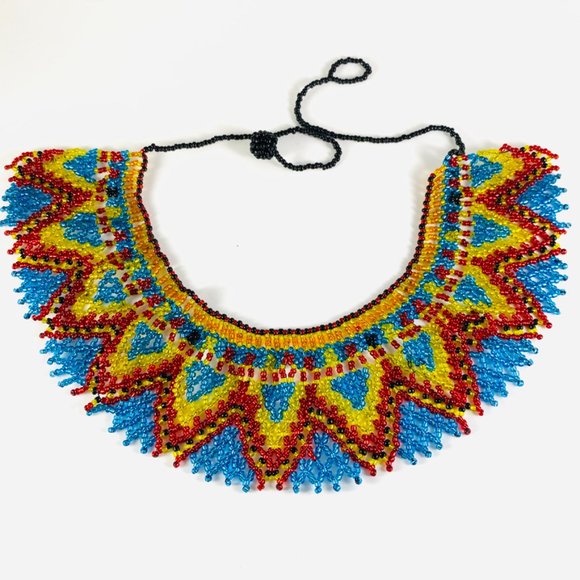 Gorgeous Vintage hand beaded glass seed bead Native American collar necklace - Picture 2 of 6